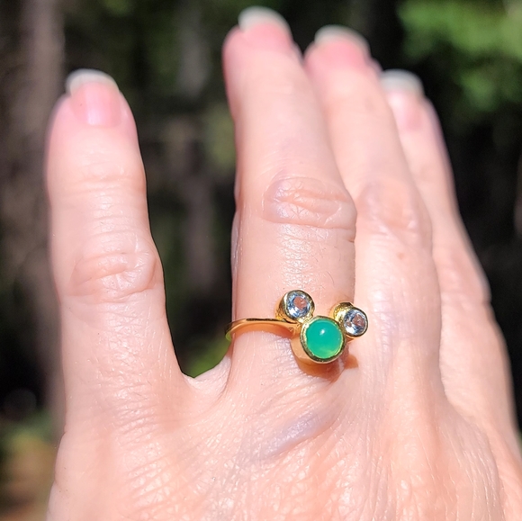 Chrysoprase & Topaz 24k Gold & Sterling ring sz6.5 looks a little like Mickey! - Picture 7 of 11